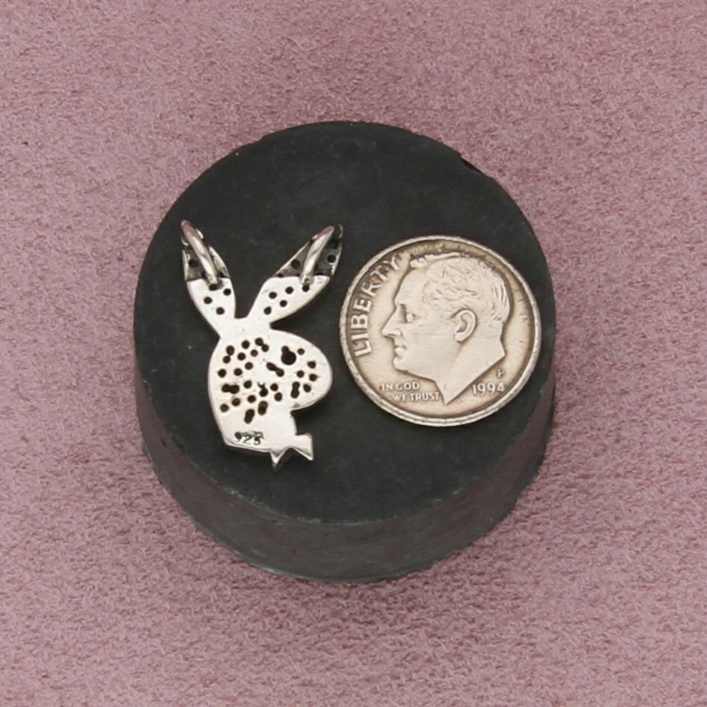 sterling silver vintage pave cz playboy bunny pendant