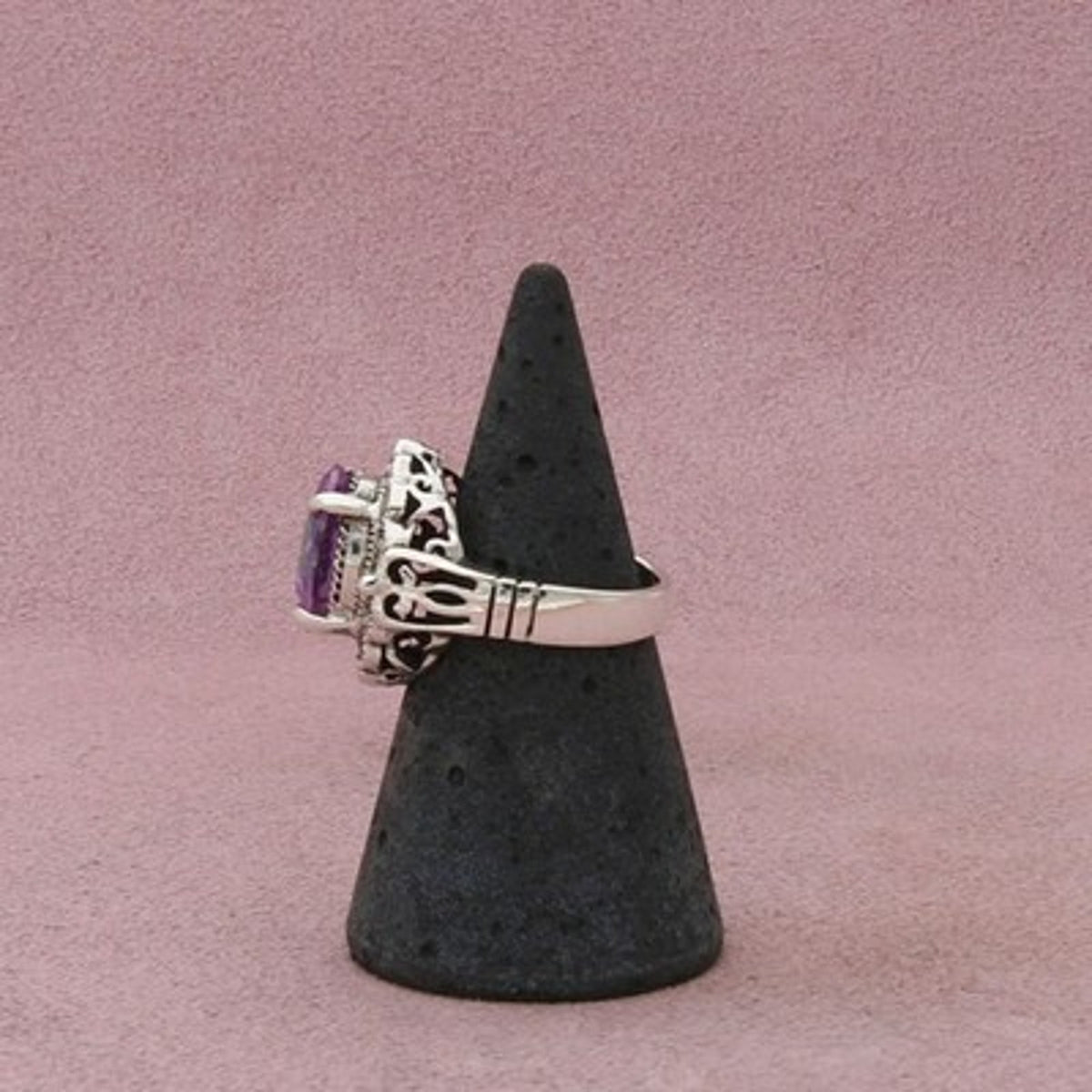 Sterling Silver Marcasite Studded Purple Cz Ring Size 5.75