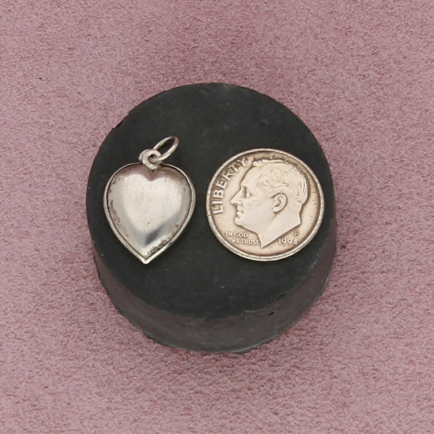 sterling silver vintage wwii diamond-cut puffy heart charm pendant