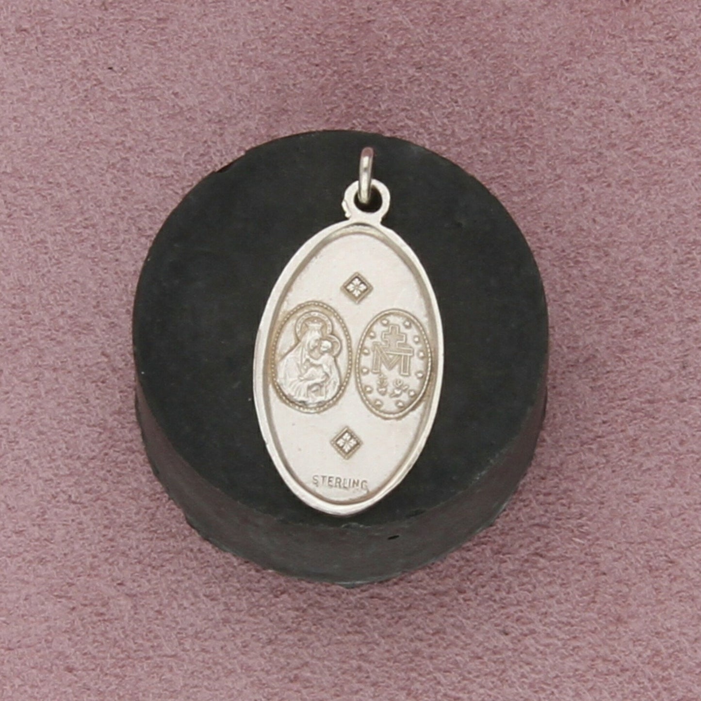 sterling silver vintage 2-sided catholic saint miraculous medal pendant