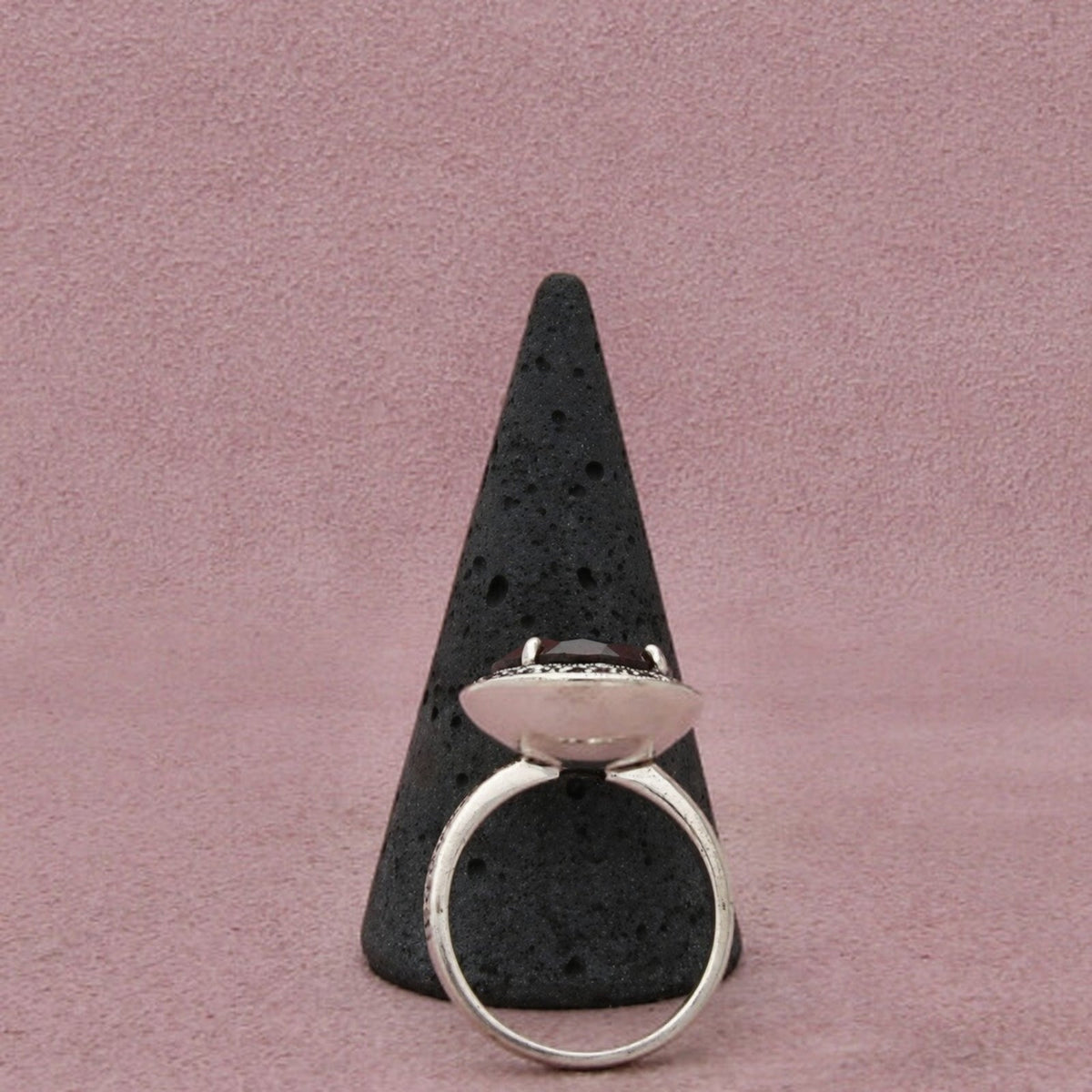Sterling Silver Smoky Quartz & Round-Cut Marcasite Beaded Halo Ring Size 7.25
