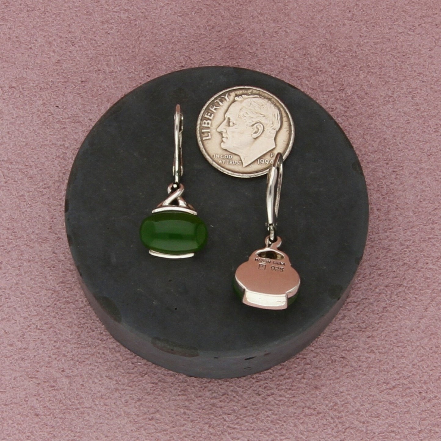 michelle albala sterling silver nephrite jade lever-back dangle earrings