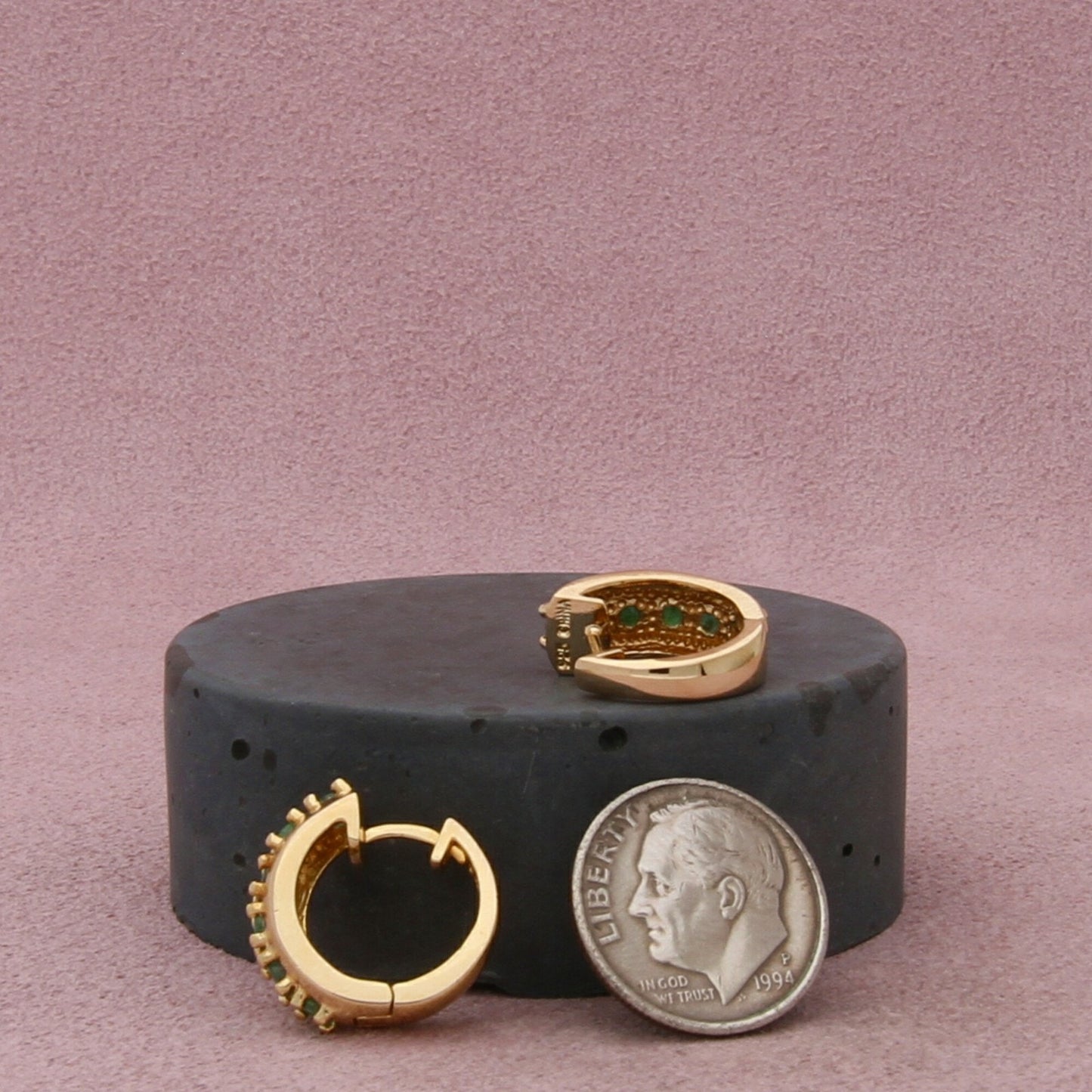 ross-simons sterling silver gold plated emerald huggie hoop earrings