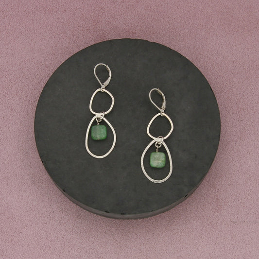 sterling silver green jade dangle leverback earrings
