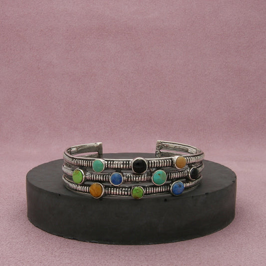sterling silver turquoise onyx denim lapis cuff bracelet size 6.25in