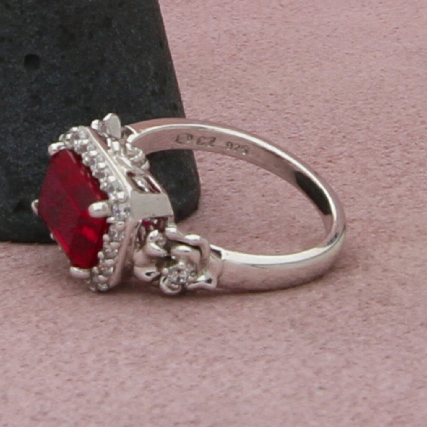 sterling silver east west ruby & cz ring size 7