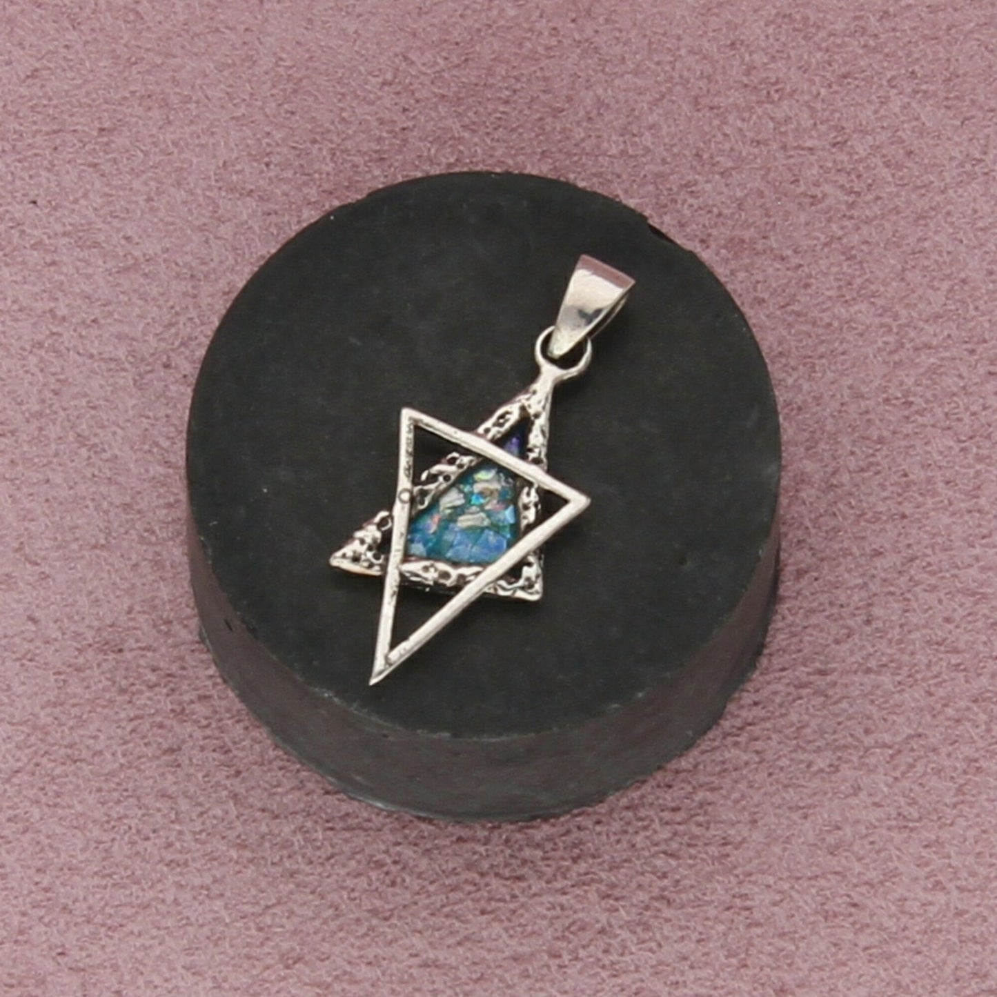 sterling silver vintage roman glass star of david pendant