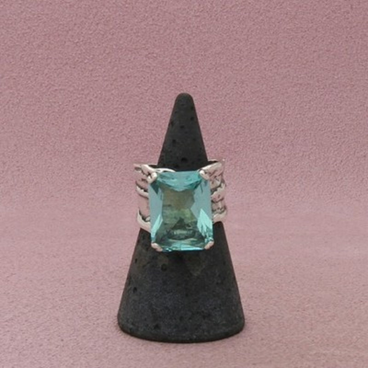 Silpada Sterling Silver Rectangular Aqua Glass (R1608) Ring Size 5.75