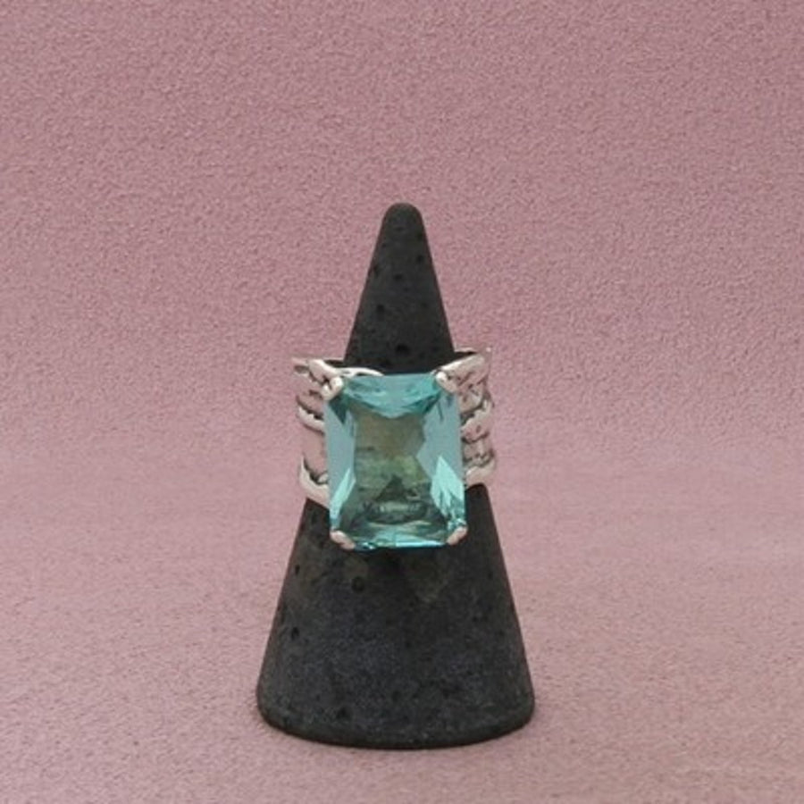 Silpada Sterling Silver Rectangular Aqua Glass (R1608) Ring Size 5.75