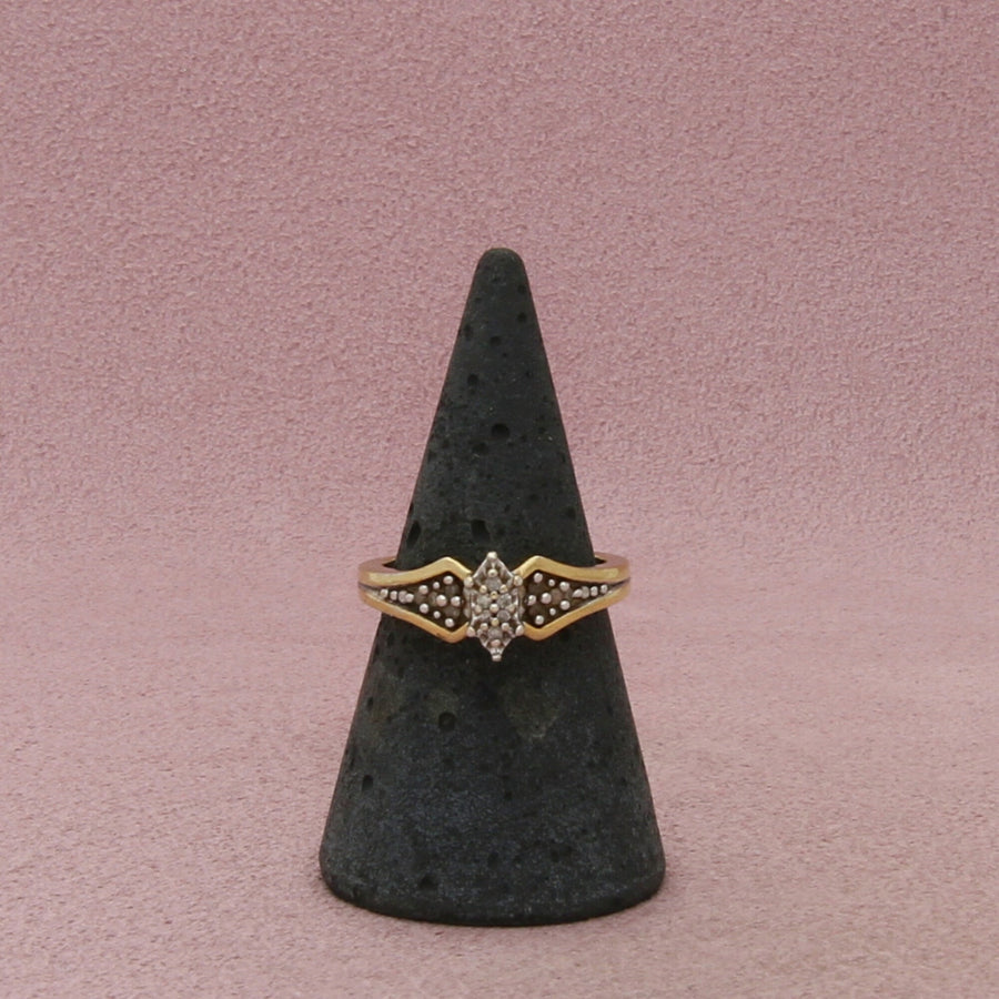 Zales Sterling Silver Gold Plate Diamond Navette Cluster Ring Size 6.75
