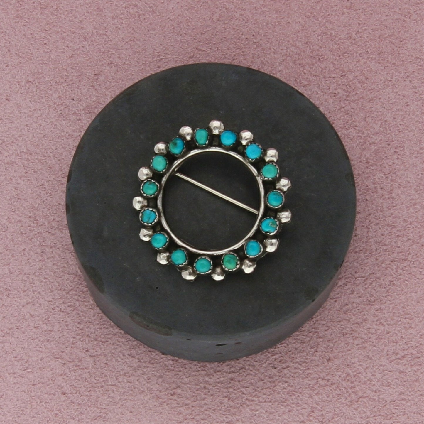 zuni sterling silver vintage snake eye turquoise circle brooch