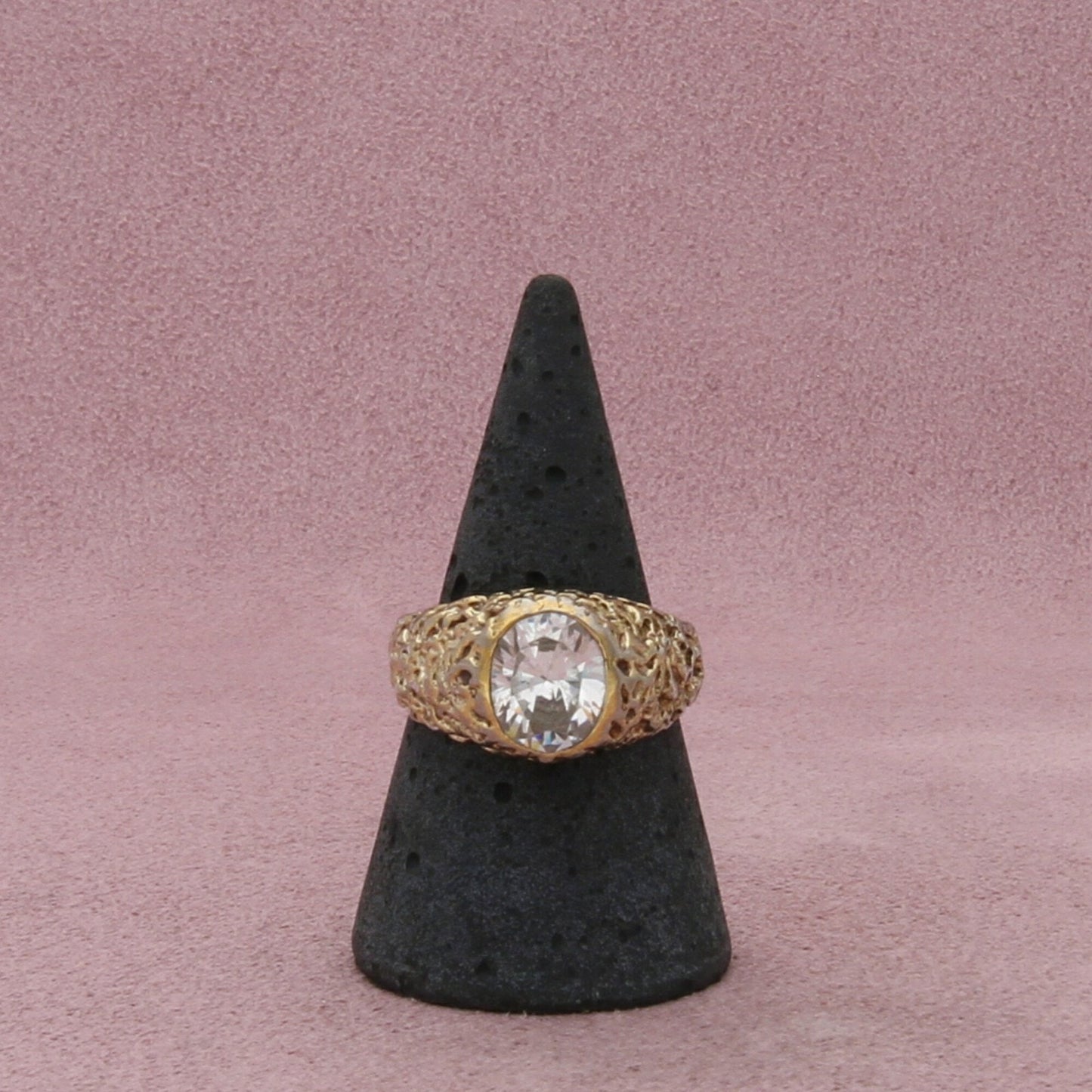 sterling silver vintage gold tone textured cz ring size 8.75