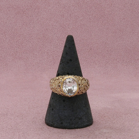 sterling silver vintage gold tone textured cz ring size 8.75