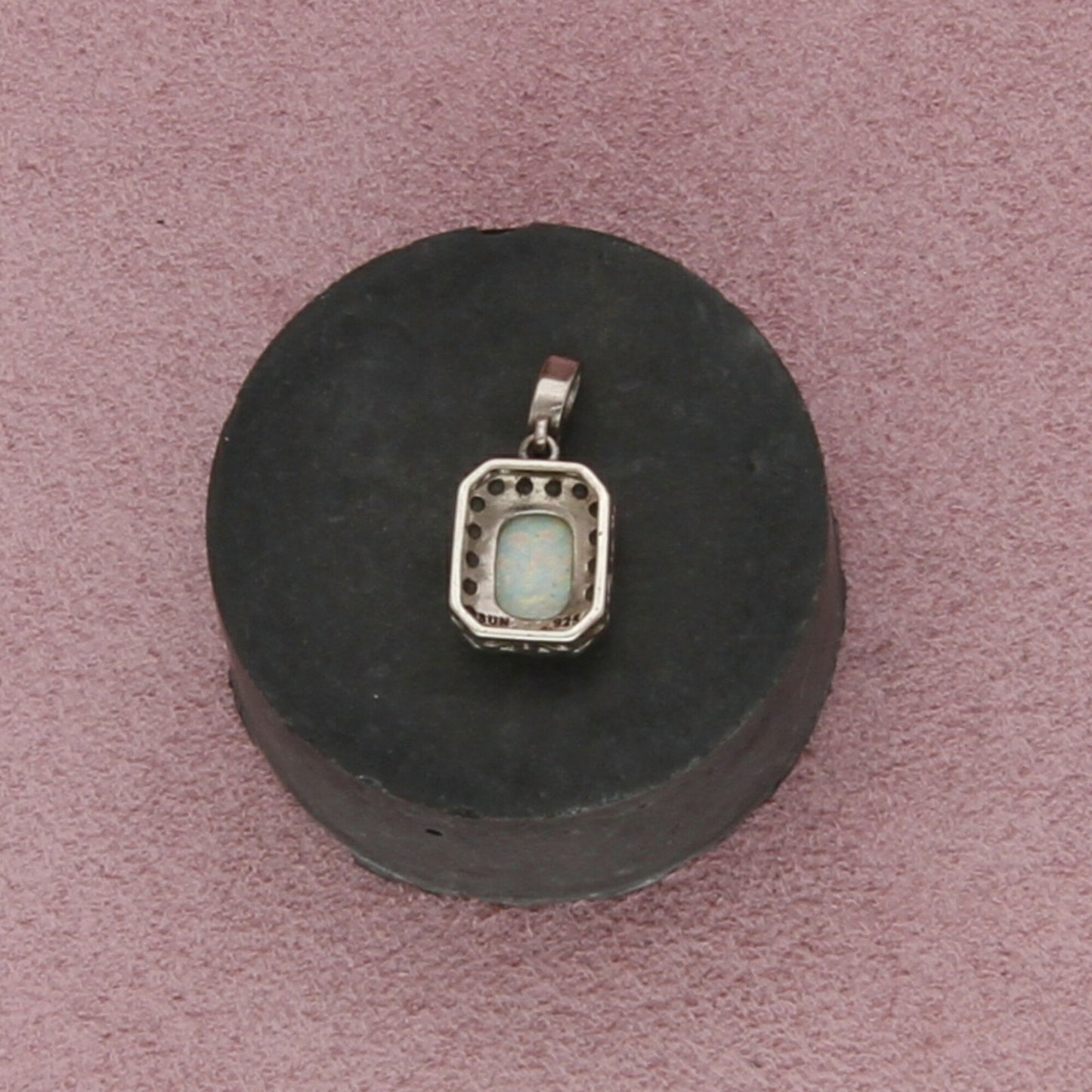 sterling silver opal & white sapphire halo pendant
