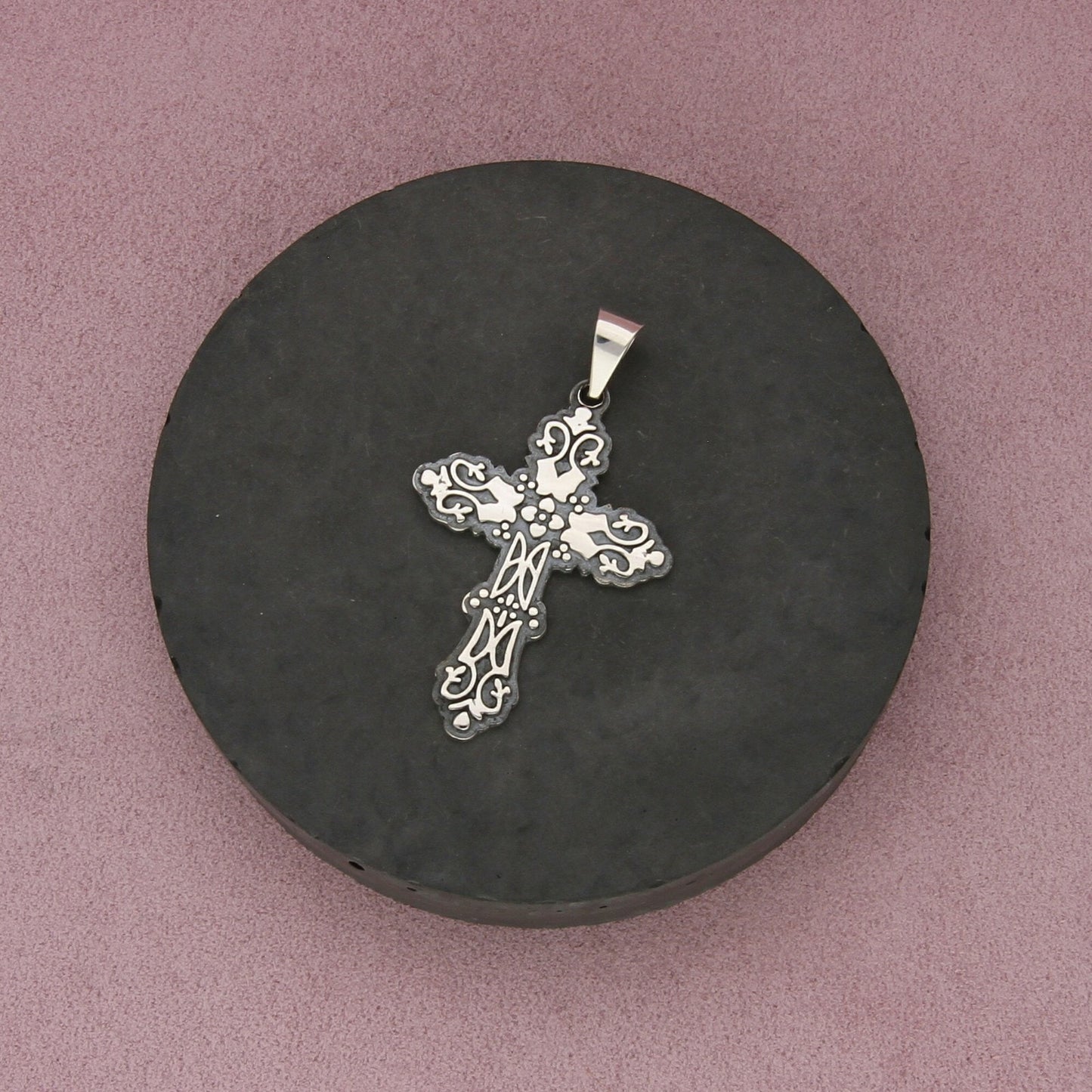 mexico sterling silver floral scroll cross pendant