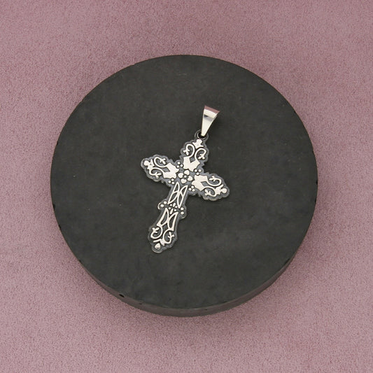 mexico sterling silver floral scroll cross pendant