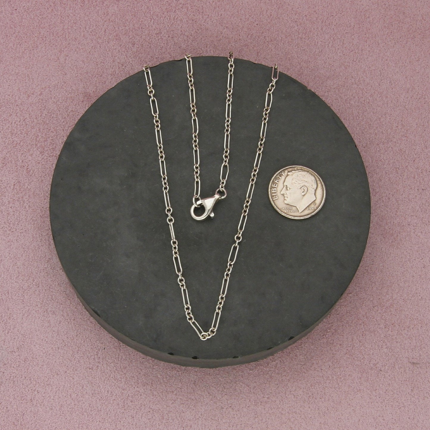 sterling silver art deco style 2mm dot & dash chain necklace size 15.75in