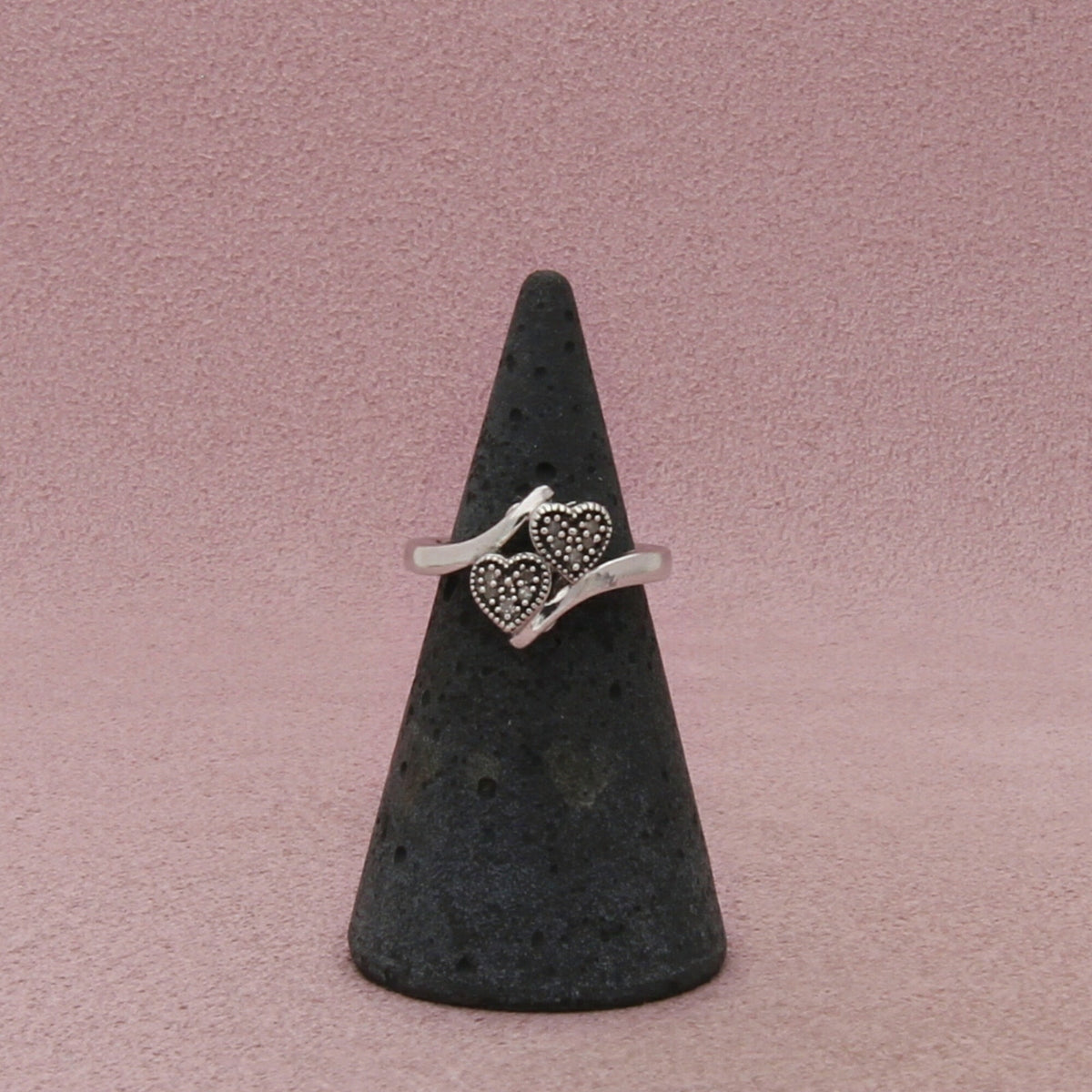 Zales Sterling Silver Diamond Double Heart Bypass Ring Size 3.5