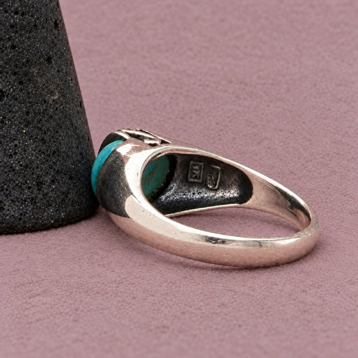 Sterling Silver Southwestern Turquoise Scroll Oval Inlay Scroll Accent Ring 8