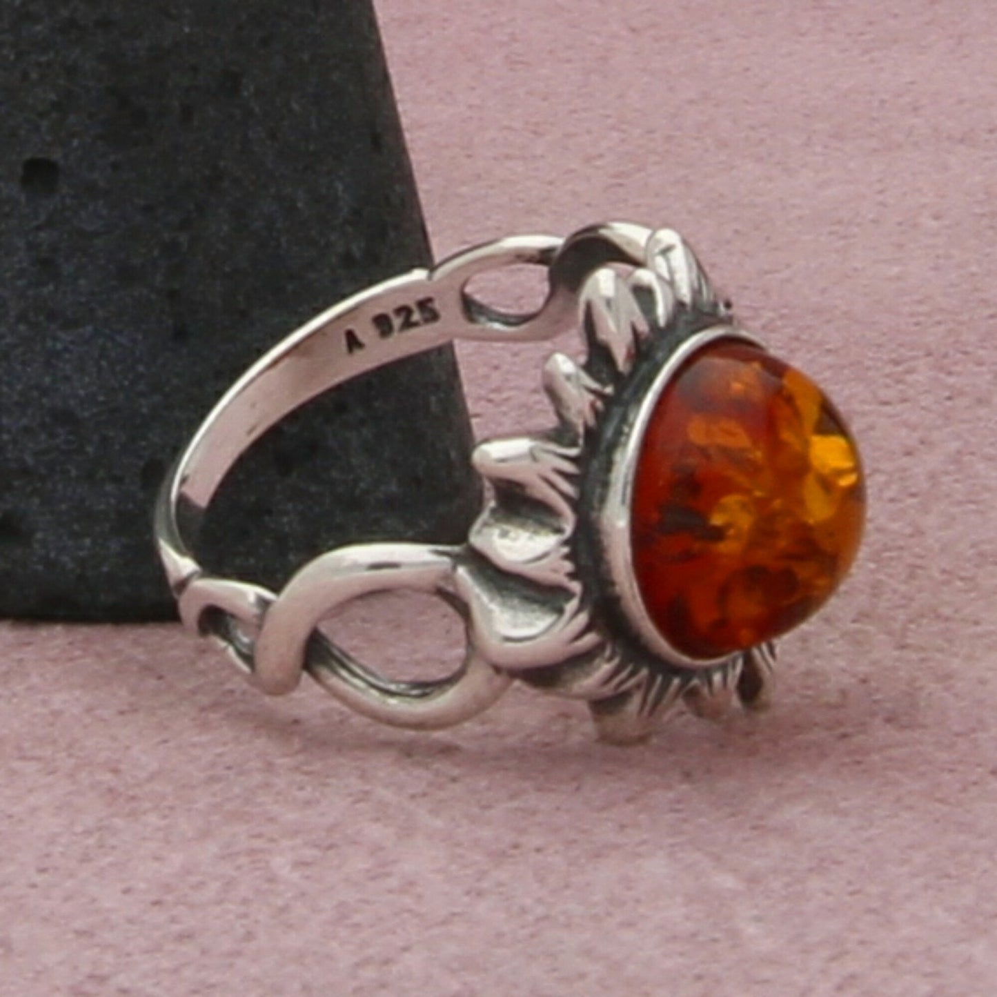 sterling silver poland orange amber sun ring size 7