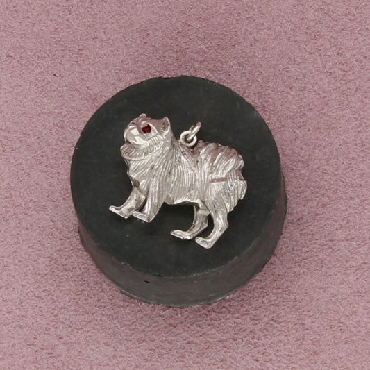sterling silver vintage garnet eyes long haired dog pendant