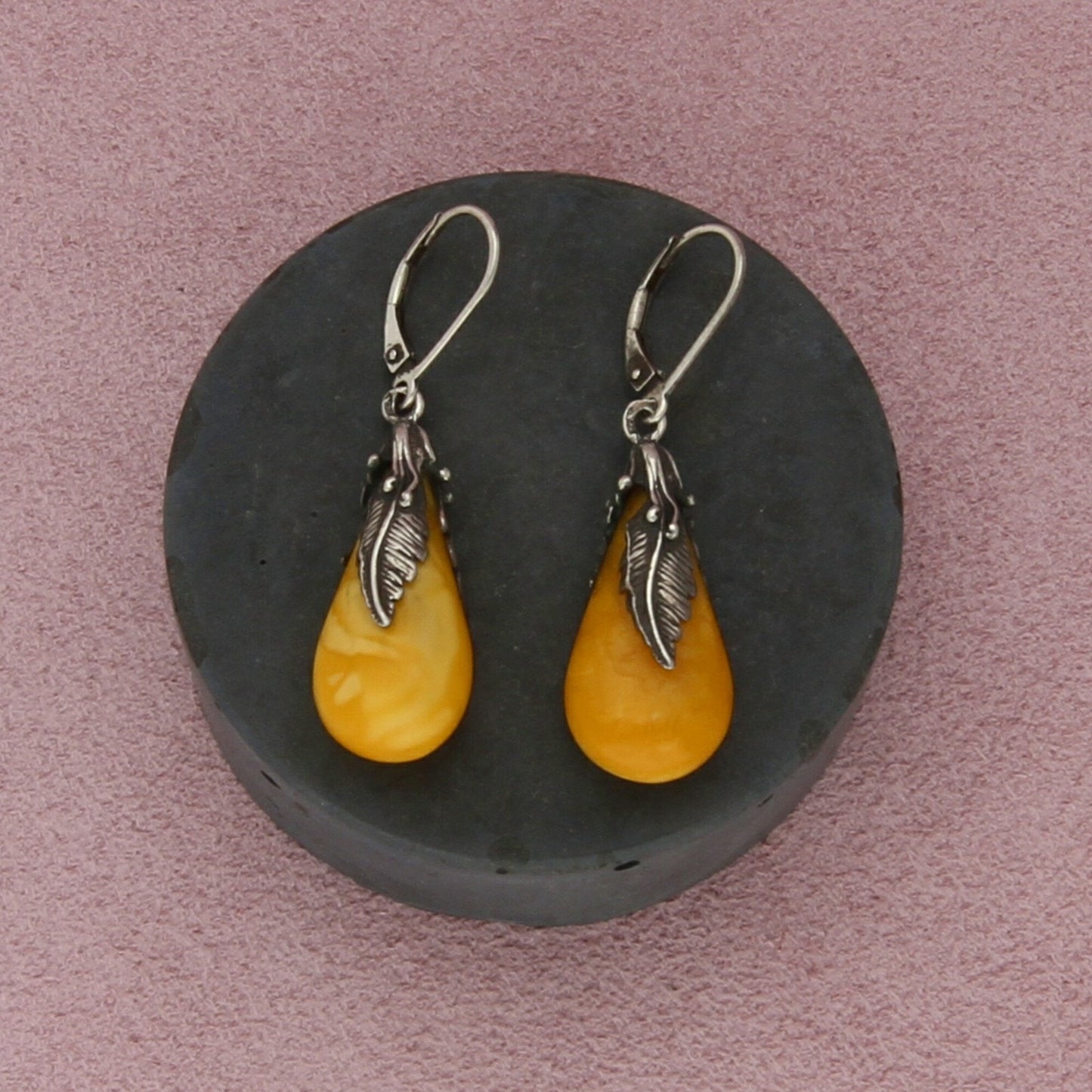 sterling silver vintage baltic amber dangle leverback earrings