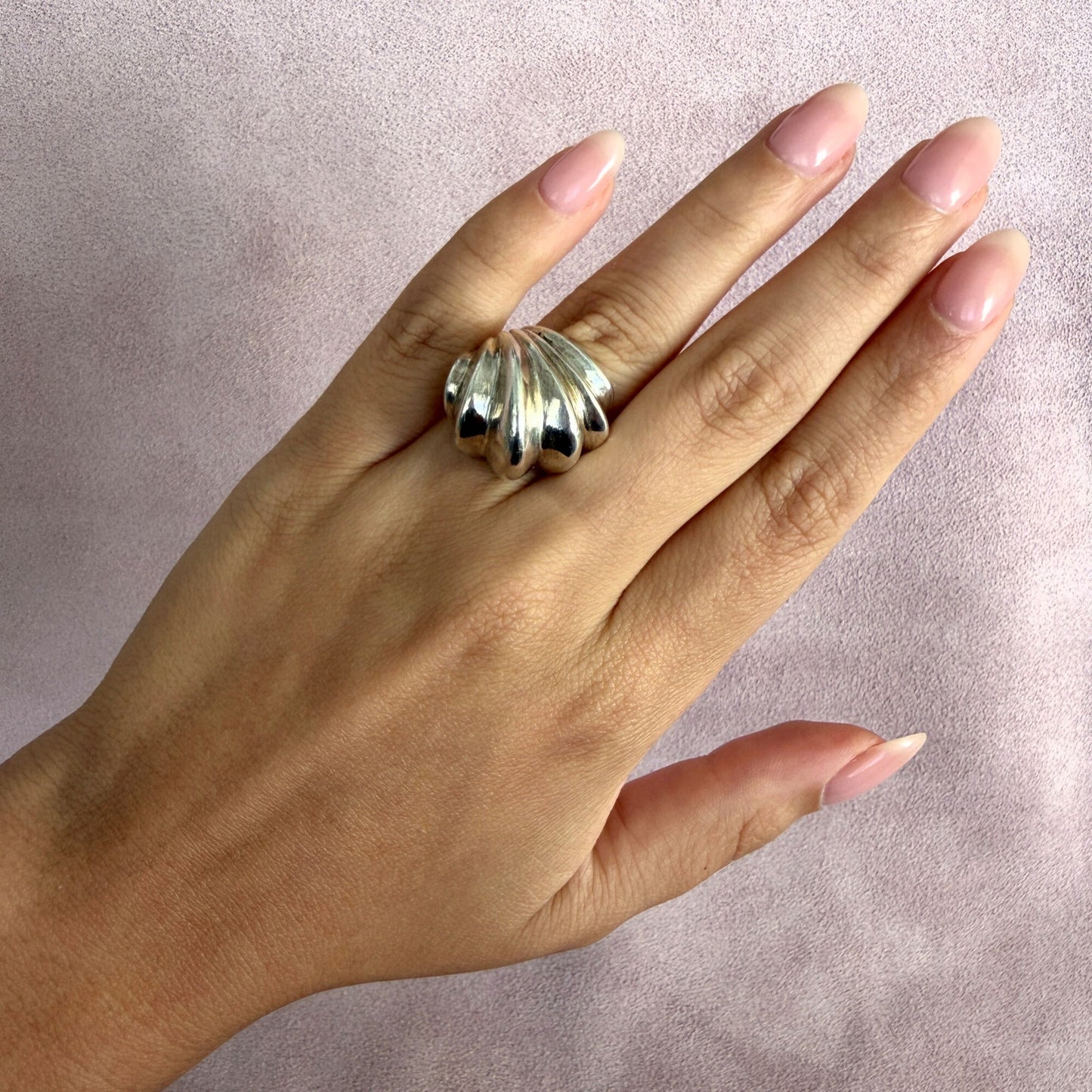 sterling silver vintage chunky scalloped dome ring size 5.5