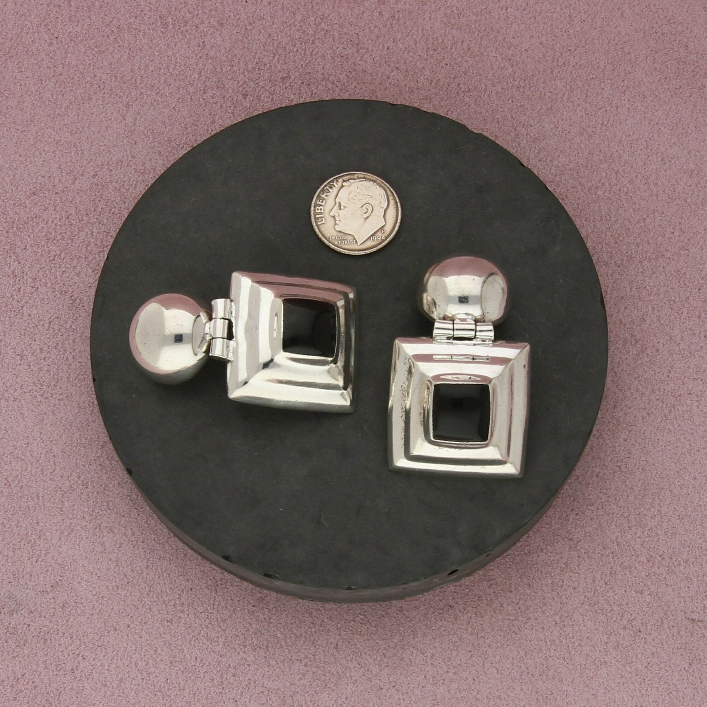 mexico sterling silver vintage black onyx square dome clip-on earrings