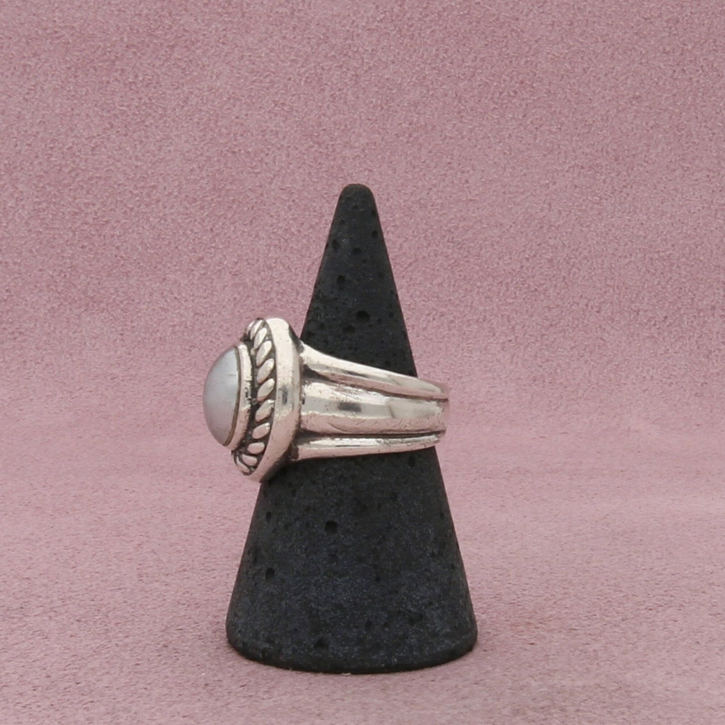 sterling silver braided grey pearl ring size 7