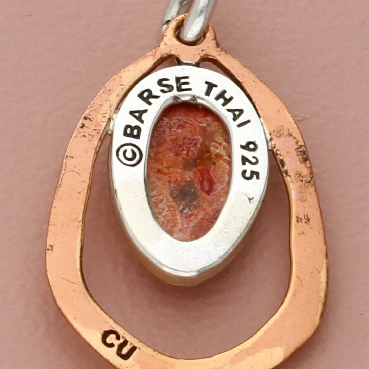 barse sterling silver & copper hammered coral pendant