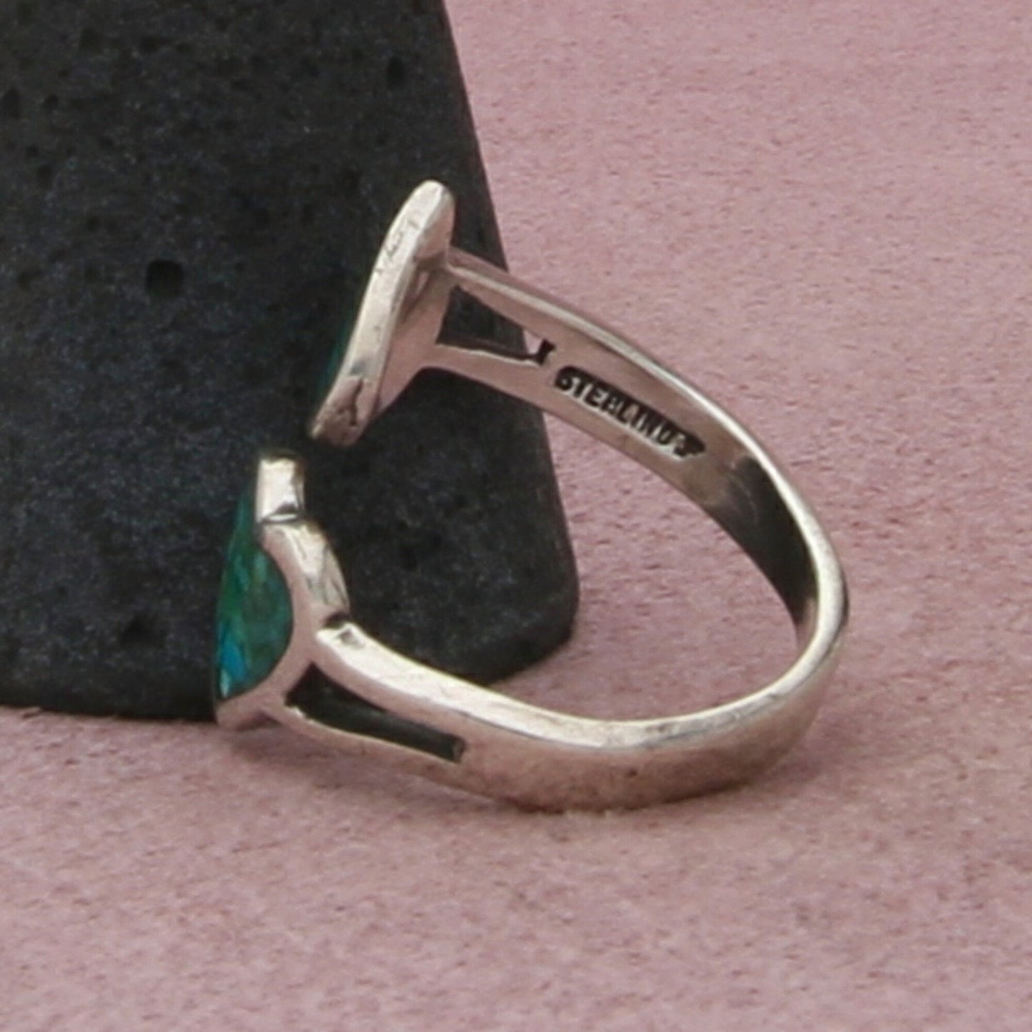 sterling silver vintage southwestern crushed turquoise hearts ring size 6.5