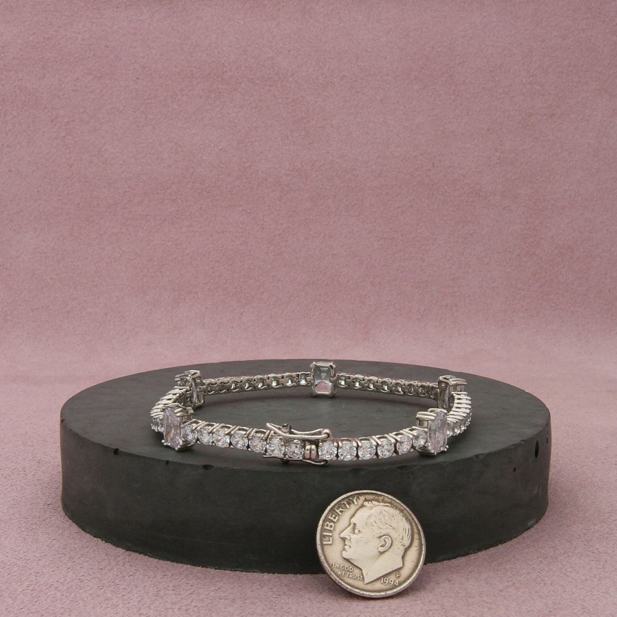 sterling silver elongated cushion-cut cz tennis bracelet size 6.75in