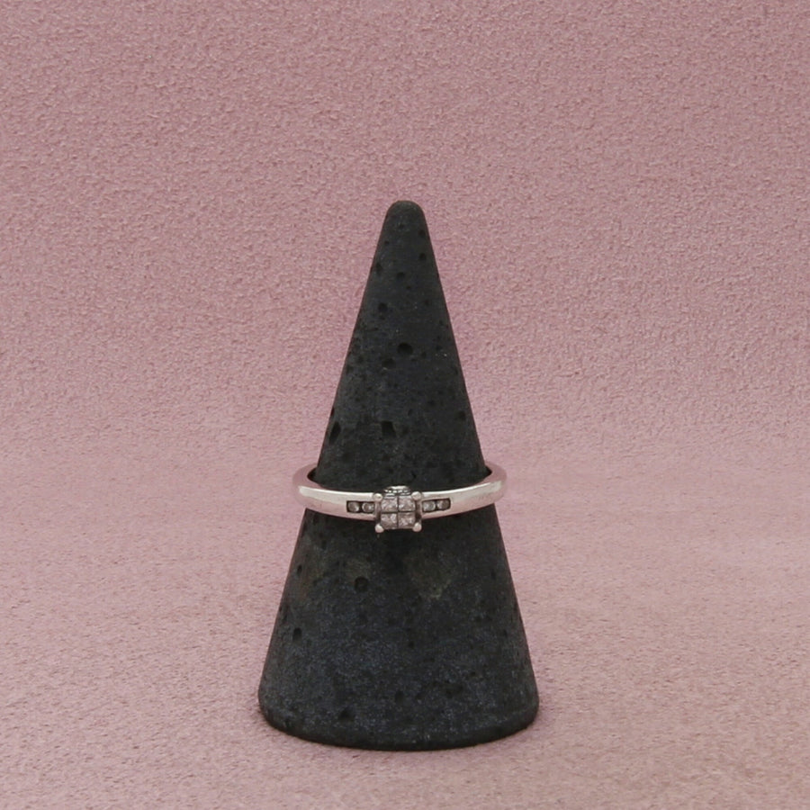 Zales Sterling Silver Diamond Square Cluster & Channel Accents Ring Size 7