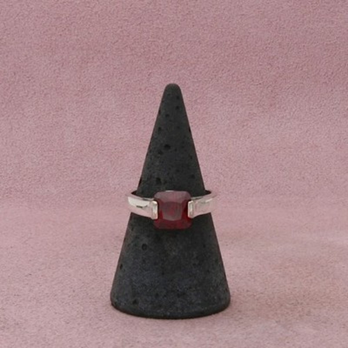 Sterling Silver Cushion-Cut Red Cz Ring Size 7.25