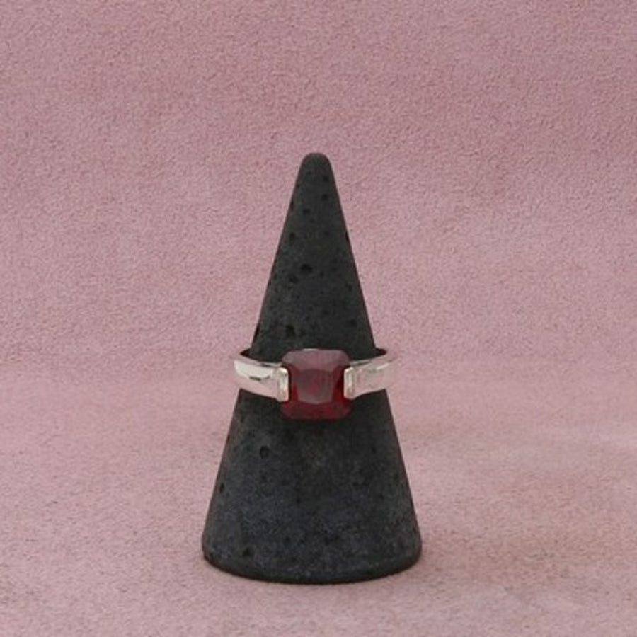 Sterling Silver Cushion-Cut Red Cz Ring Size 7.25