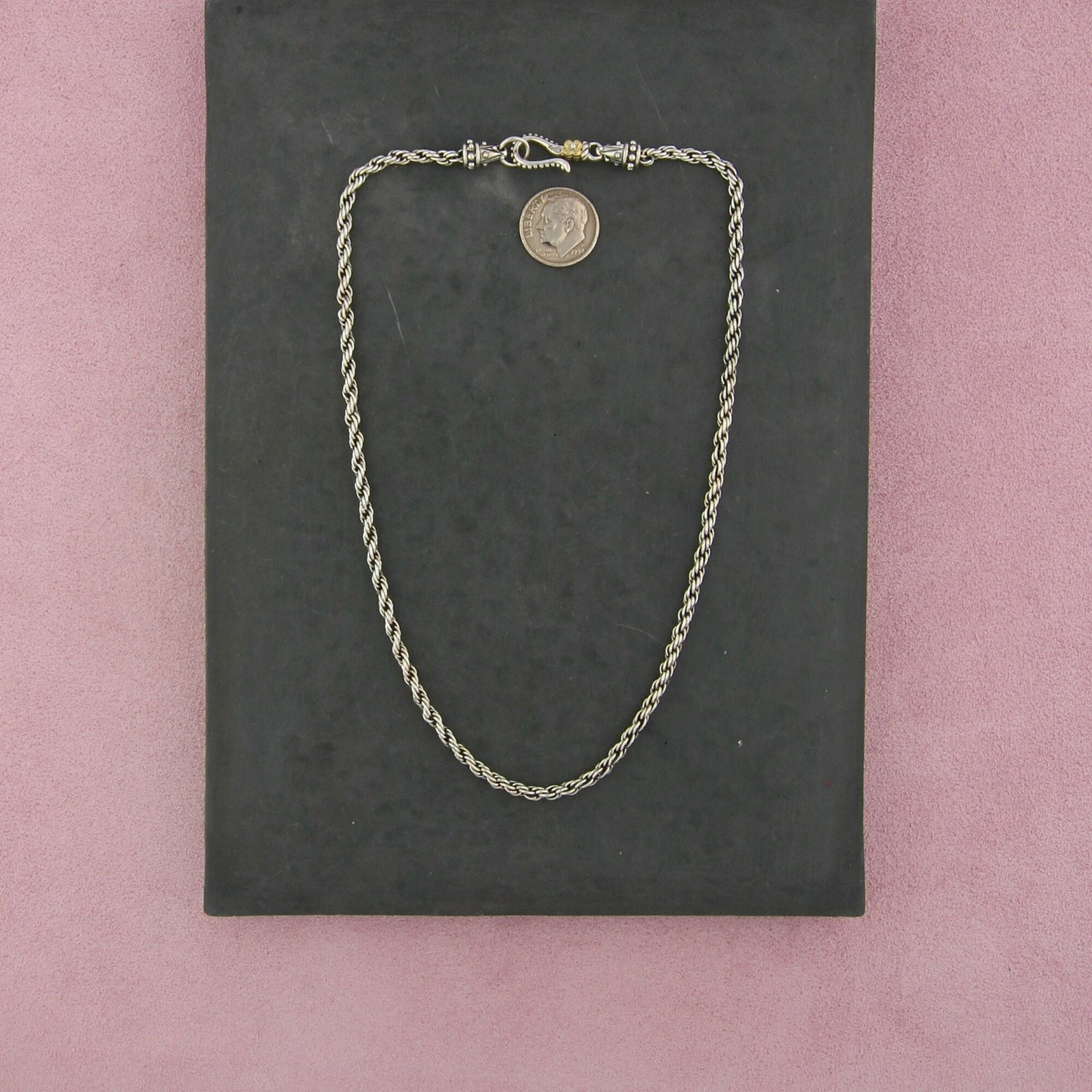 barbara bixby sterling silver & 18k gold rope chain necklace size 16in