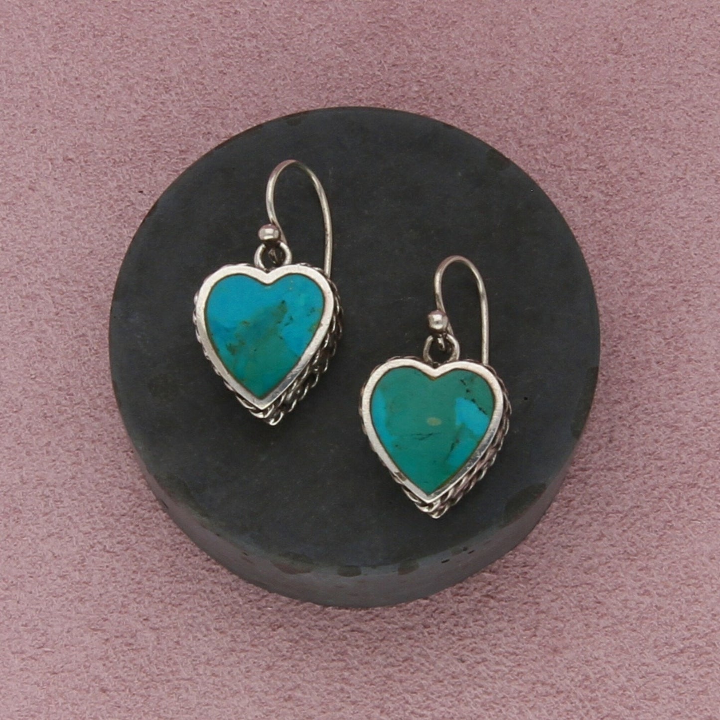 sterling silver southwestern turquoise scroll heart dangle earrings