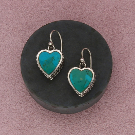 sterling silver southwestern turquoise scroll heart dangle earrings