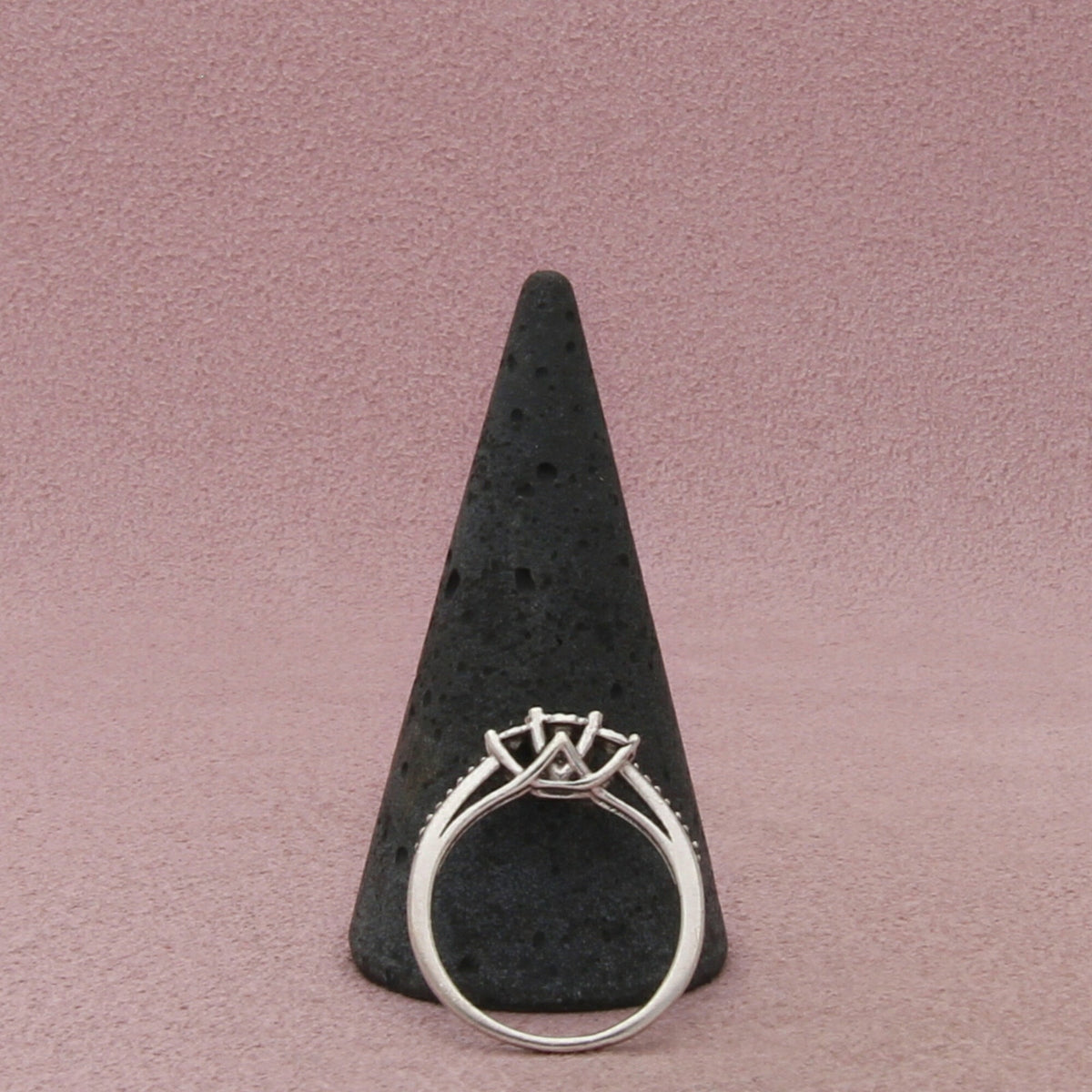 Zales Sterling Silver Diamond Three Stone Beaded Shoulders Ring Size 5.75