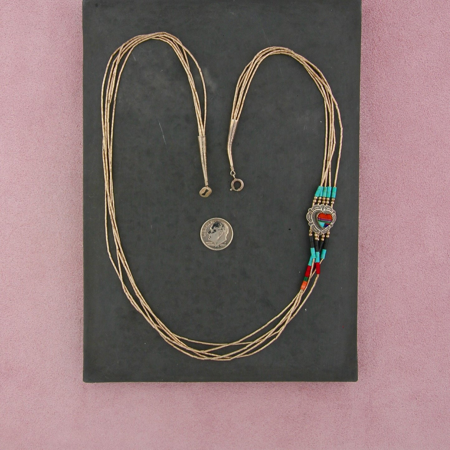sterling silver southwestern turquoise concho 5-strand liquid necklace size 24in