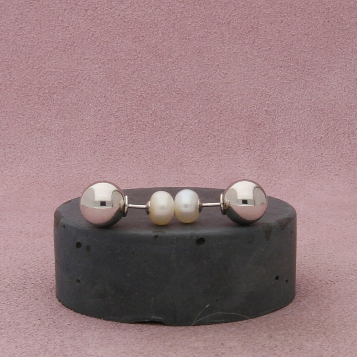 sterling silver 10mm ball & freshwater pearl reversible stud earrings
