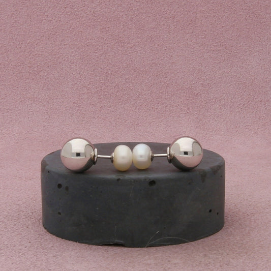sterling silver 10mm ball & freshwater pearl reversible stud earrings