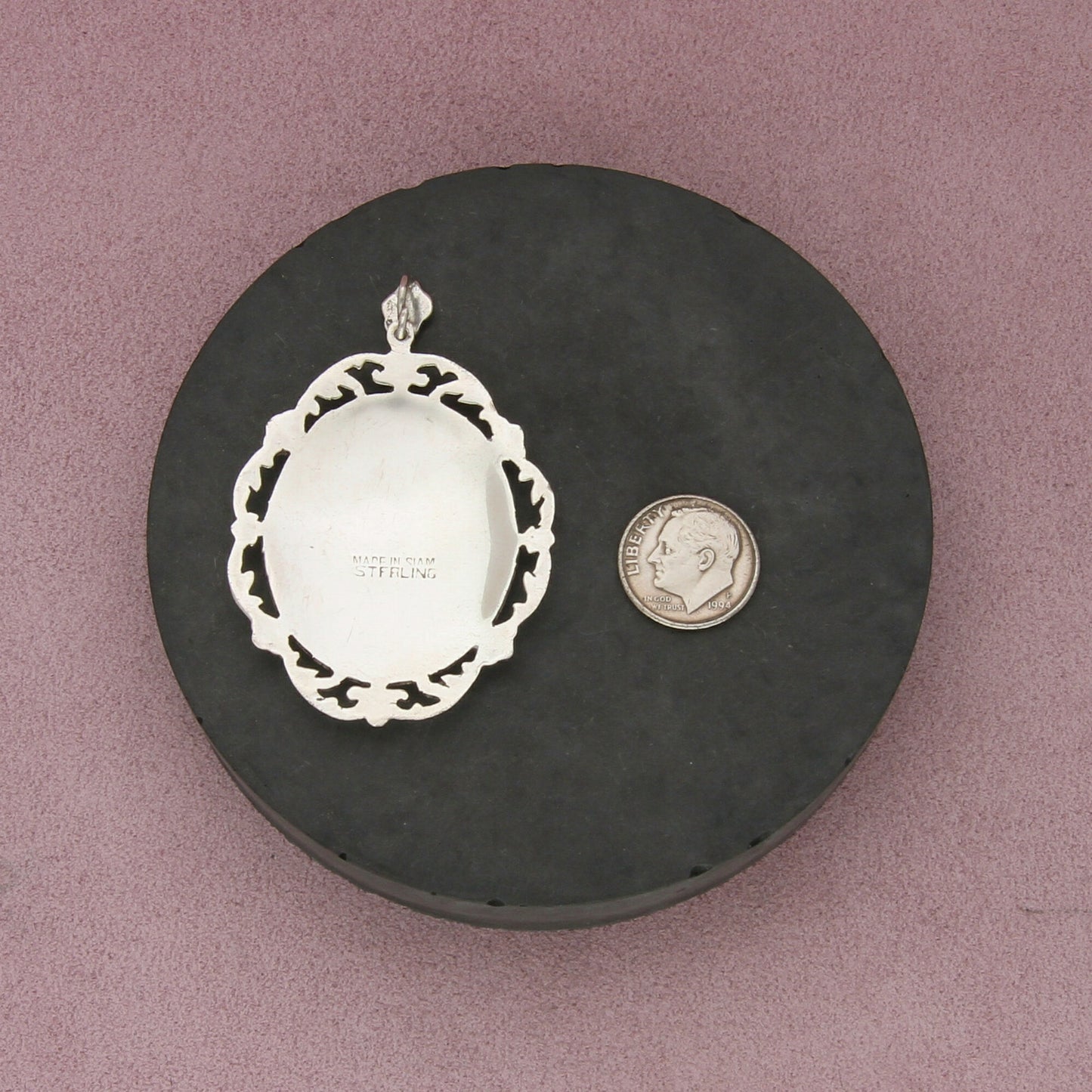 sterling silver vintage siam nielloware scroll pendant