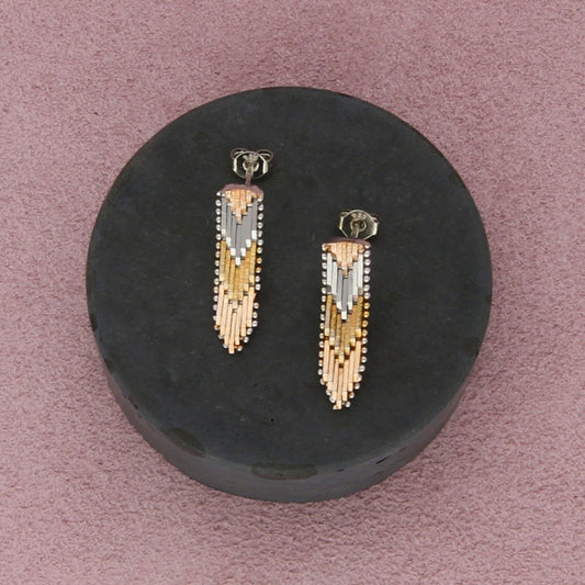 sterling silver tri-color riccio chevon post earrings