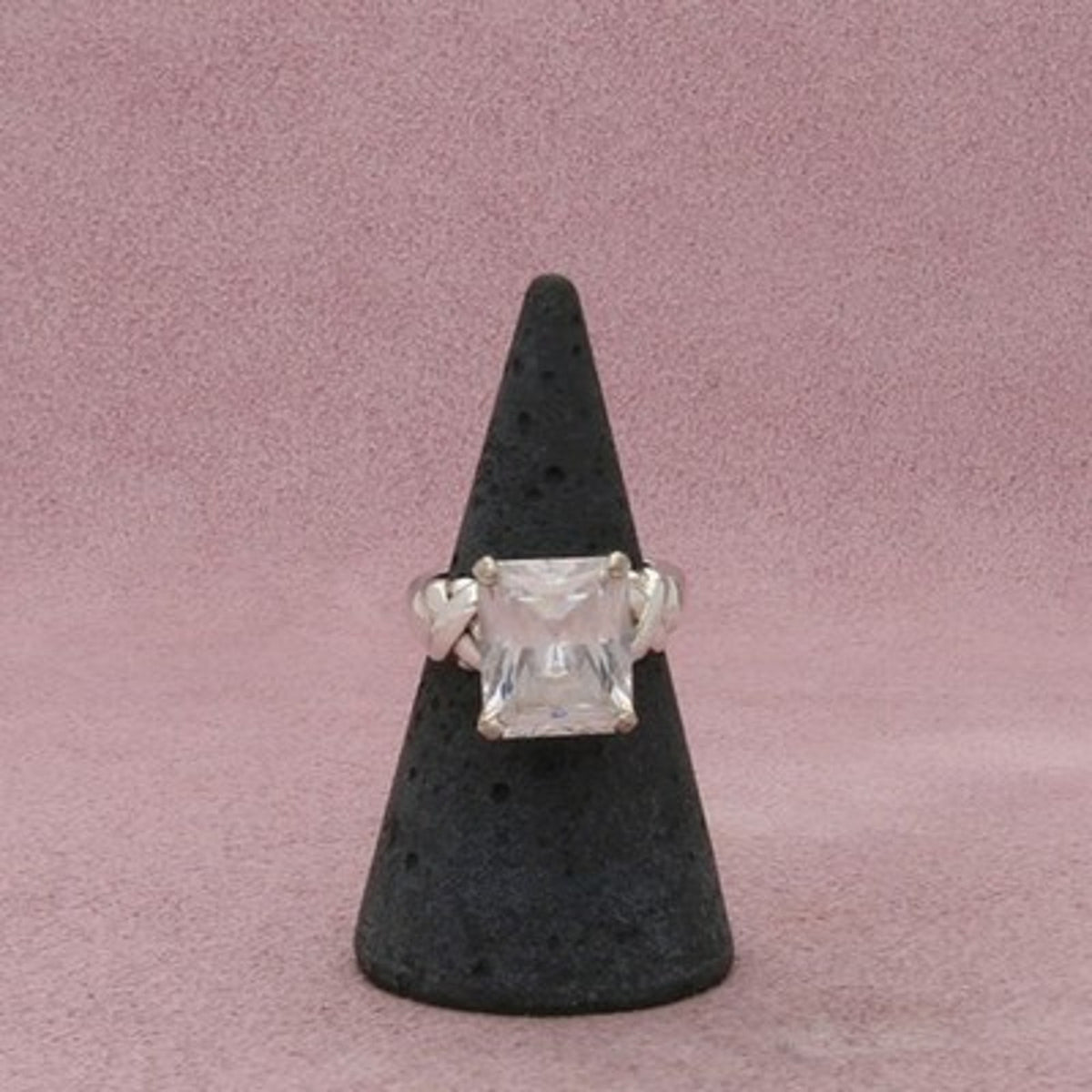 Sterling Silver Emerald-Cut Cz Engagement Ring Size 5.75