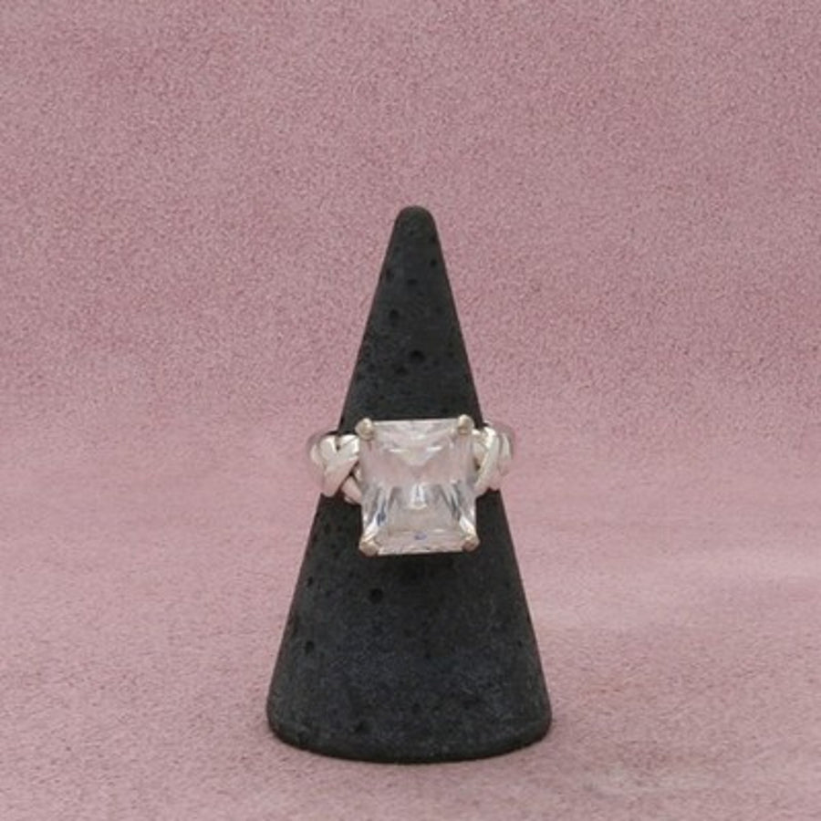 Sterling Silver Emerald-Cut Cz Engagement Ring Size 5.75
