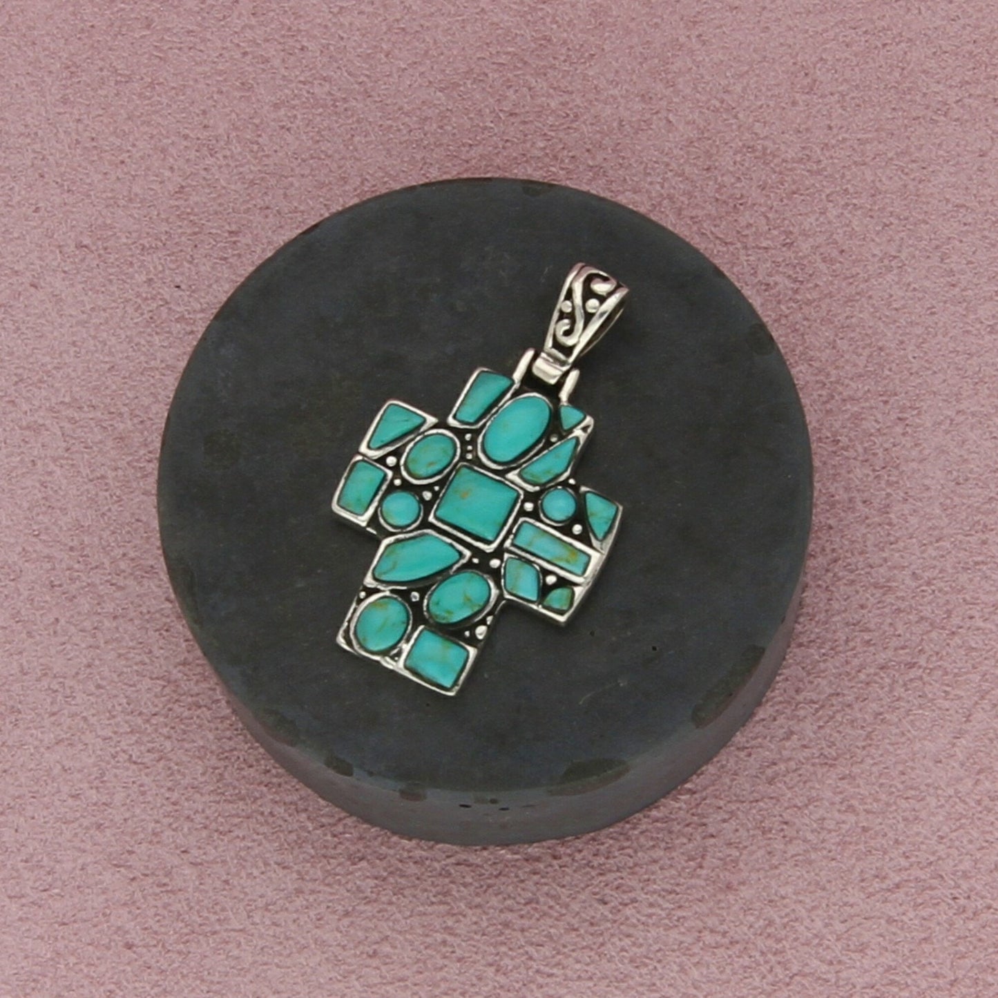 sterling silver turquoise cluster cross pendant