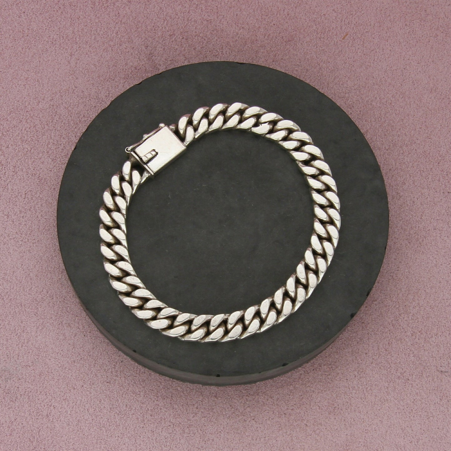 sterling silver mens vintage cuban link chain bracelet size 8in