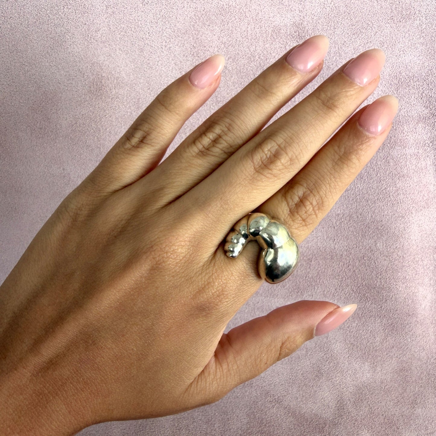 mexico sterling silver vintage chunky croissant ring size 7