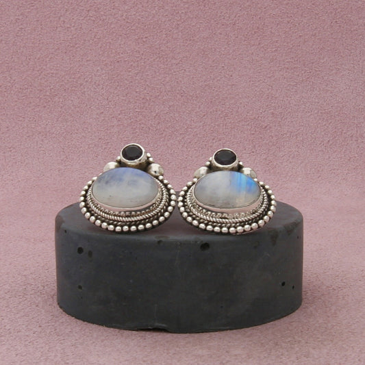 sterling silver bali beaded moonstone & amethyst post earrings